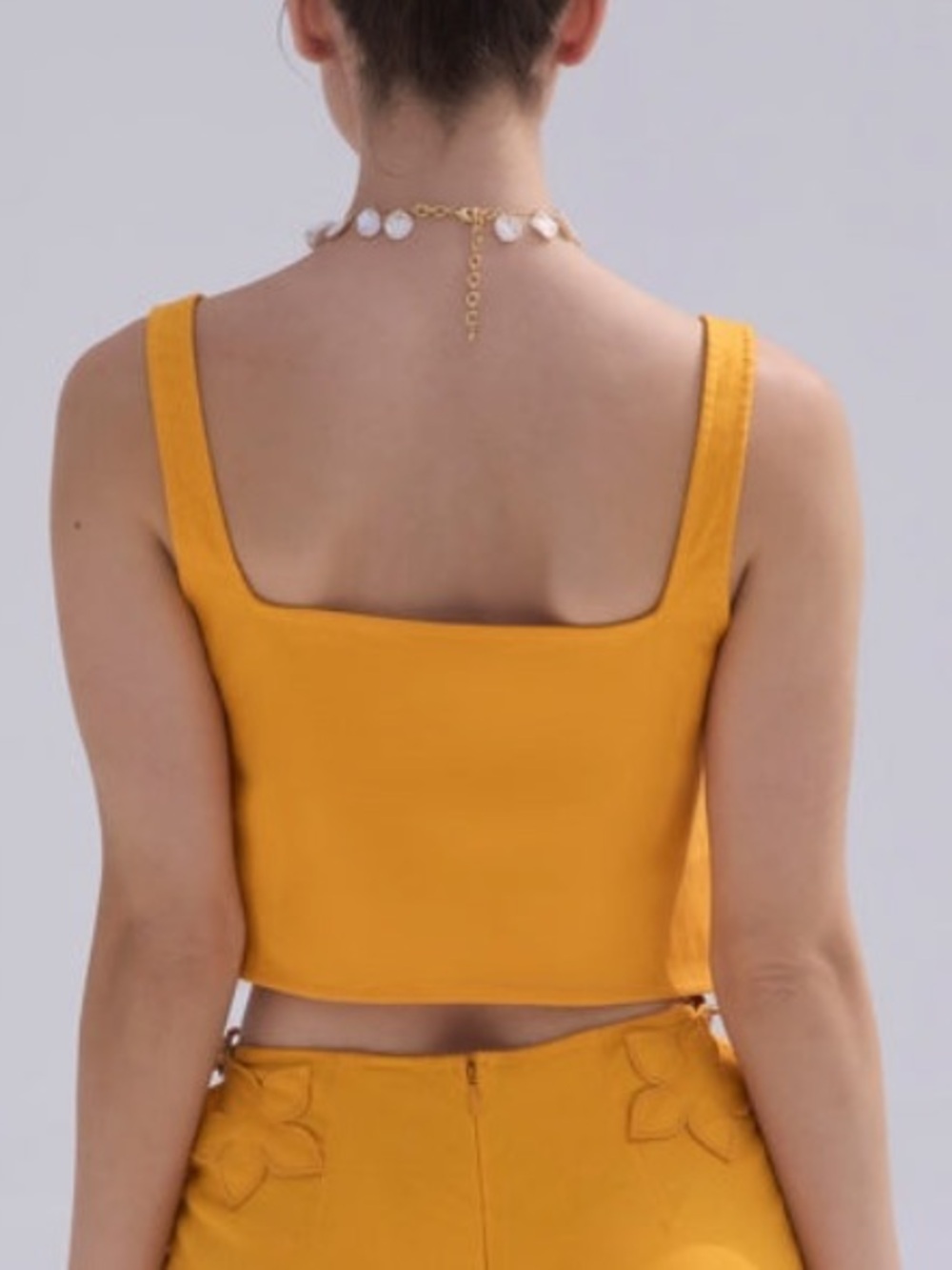 cult gaia Yellow Floral-Embroidered Annie Crop Top with Gold Links - Picture 2 of 5
